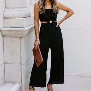 VICI- DOLLED UP STRAPLESS CUTOUT JUMPSUIT- Black